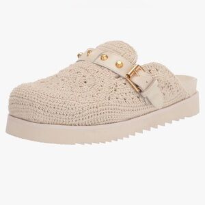 NIB Ash Gioia Ivory Crochet Gold Studs Slipper Slide Clogs